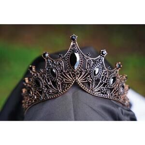 Rose Gold Tiered Black Crystal Tiara Bridal Goth Crown Wedding Gift Diadem